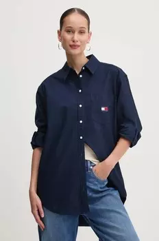 Хлопковая рубашка Tommy Jeans, темно-синий