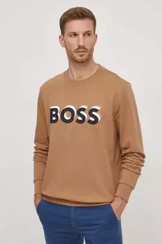 Хлопковая толстовка Boss, бежевый