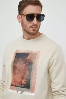 Хлопковая толстовка Calvin Klein, бежевый