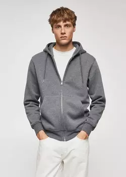 Хлопковая толстовка на молнии MANGO, серый