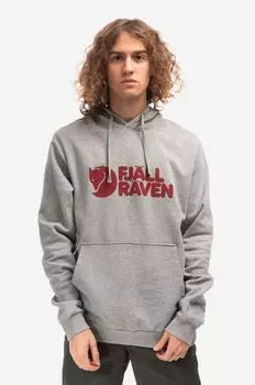 Хлопковая толстовка с капюшоном и логотипом Fjallraven, серый