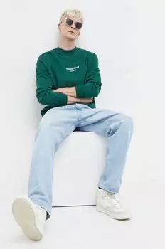 Хлопковая толстовка Tommy Jeans, зеленый