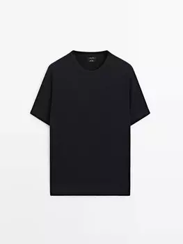 Хлопковая трикотажная футболка с короткими рукавами Massimo Dutti, синий