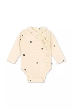 Хлопковое боди для малышей Konges Sljd SUI NEWBORN FRILL BODY GOTS, бежевый