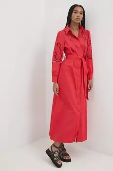 Хлопковое платье Answear Lab, красный