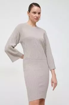 Хлопковое платье Armani Exchange, бежевый