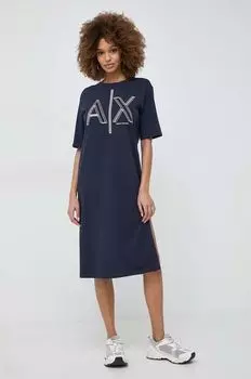 Хлопковое платье Armani Exchange, темно-синий