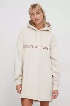 Хлопковое платье Calvin Klein Jeans, бежевый