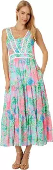 Хлопковое платье миди Pollie Lilly Pulitzer, цвет Celestial Blue Cay To My Heart