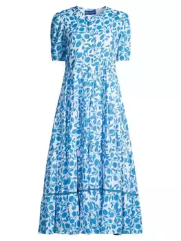 Хлопковое платье миди с принтом Daphne Ro'S Garden, цвет blue okari