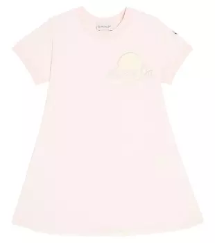 Хлопковое платье с логотипом Moncler Enfant, розовый