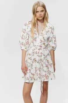 Хлопковое платье с поясом H&M, бежевый