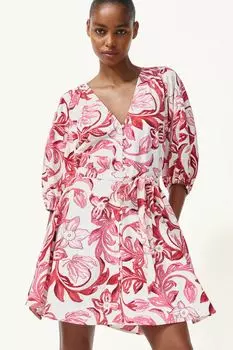 Хлопковое платье с поясом H&M, белый