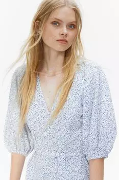Хлопковое платье с поясом H&M, белый