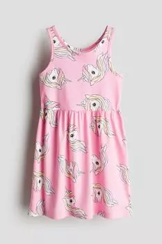 Хлопковое платье с рисунком H&M, розовый