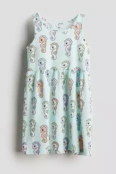 Хлопковое платье с рисунком H&M, зеленый