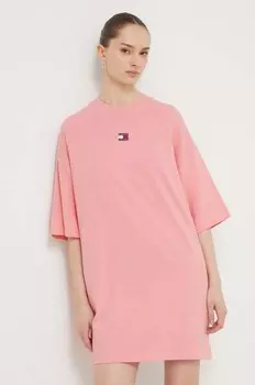 Хлопковое платье Tommy Jeans, розовый