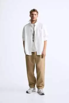 Хлопковые брюки со складками ZARA, бежевый