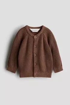 Хлопковый кардиган лакированной вязки H&M, коричневый