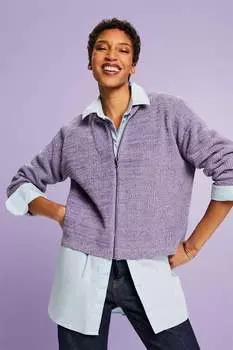 Хлопковый кардиган на молнии Esprit, фиолетовый