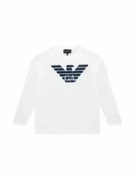 Хлопковый лонгслив с логотипом EMPORIO ARMANI, белый