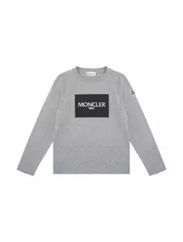 Хлопковый лонгслив с логотипом Moncler, серый