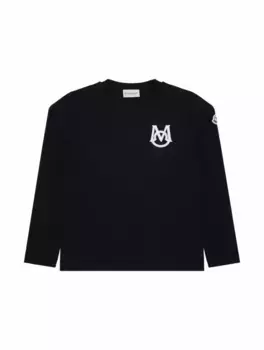 Хлопковый лонгслив с логотипом Moncler, тёмно-синий