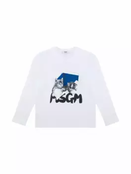 Хлопковый лонгслив с принтом MSGM, белый