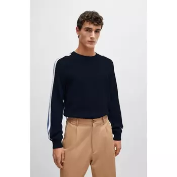 Хлопковый свитер с цветными блоками и деталями из сетки BOSS, цвет Dark Blue
