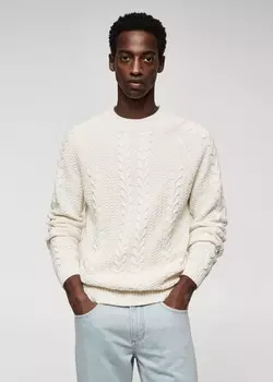 Хлопковый свитер с косами MANGO, белый