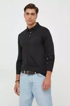 Хлопковый топ с длинными рукавами Boss, черный