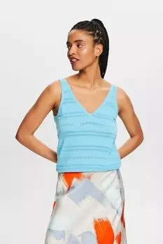 Хлопковый топ с кружевом Esprit, синий