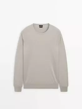 Хлопковый трикотажный свитер с длинными рукавами Massimo Dutti, белый