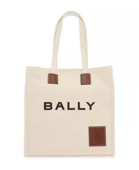 Холщовая большая сумка с кожаными деталями Bally, бежевый
