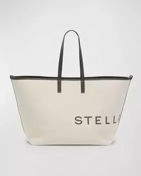 Холщовая большая сумка с логотипом XL Stella McCartney, цвет Ecru