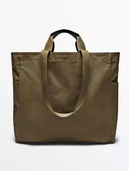 Холщовая сумка-шопер макси Massimo Dutti, хаки