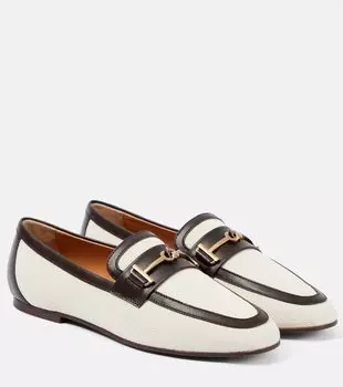Холщовые лоферы с кожаной отделкой Tod'S, бежевый