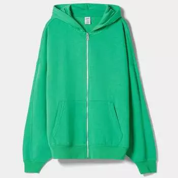 Худи Bershka Oversize Zip-up, зеленый