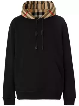 Худи с клетчатым капюшоном BURBERRY, черный
