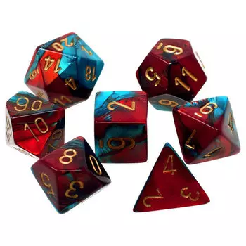 Игровые кубики Gemini Poly 7 Set: Red-Teal/Gold Chessex
