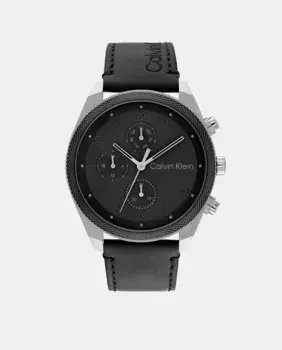 Impact 25200364 многофункциональные серые кожаные мужские часы Calvin Klein, черный