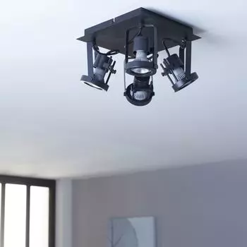 INSPIRE - TECHNIC - Потолочный светильник из стали 4 точечных светильника - 4 лампы 42 Вт - GU10 - Нержавеющая сталь - Черный - Матовая отделка