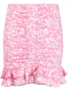 ISABEL MARANT мини-юбка с абстрактным принтом и оборками, розовый