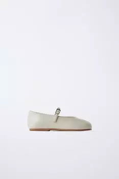 Искусственные лакированные балетки ZARA, цвет Ecru White