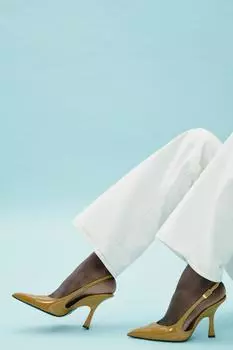 Искусственные лакированные босоножки на высоких каблуках ZARA, цвет Caramel Brown