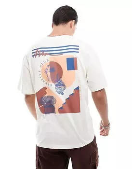 Jack & Jones = Бежевая футболка оверсайз с принтом Creative Club = на спине