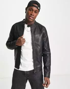 Jack & Jones — Essentials — косуха из искусственной кожи черного цвета