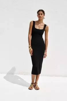 Эластичное платье с квадратным вырезом ZARA, черный