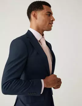 Эластичный пиджак приталенного кроя Marks & Spencer, темно-синий