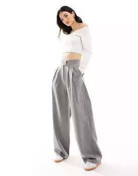 Элегантные серые брюки широкого кроя ASOS